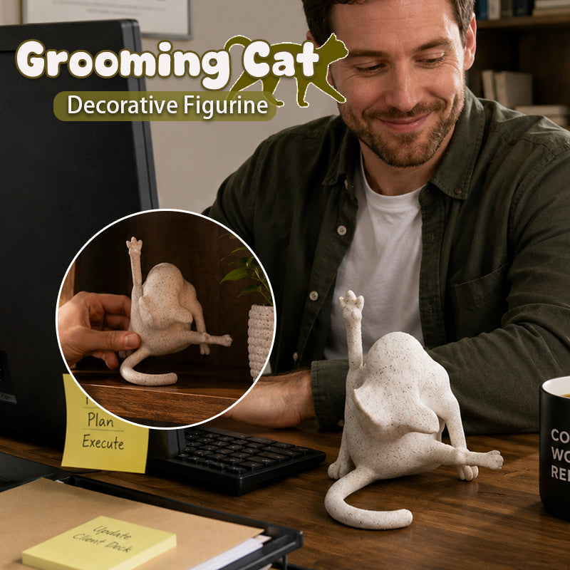 🐱✨ Grooming Cat Decorative Figurine
