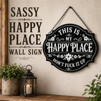 😄 Sassy Happy‑Place Vintage Metal Wall Sign, Funny Porch & Patio Wall‑Hanging Decor
