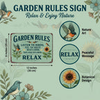 ✨Vintage "Garden Rules" Metal Sign - Relaxing Botanical Outdoor Decor