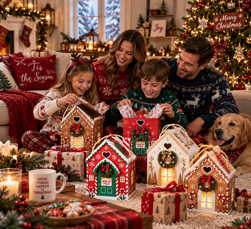 🏠 Christmas Magic House Gift Box – Creative 3D Handheld Holiday Gift Packaging
