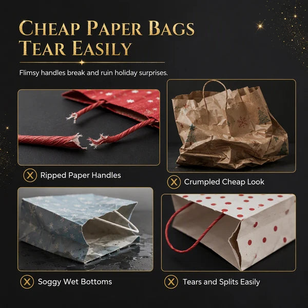 🎄 LIMITED‑TIME 50% OFF! ✨ Black Christmas Non Woven Gift Tote Bag – Gold Foil, Reusable, Sturdy Handles 🎁