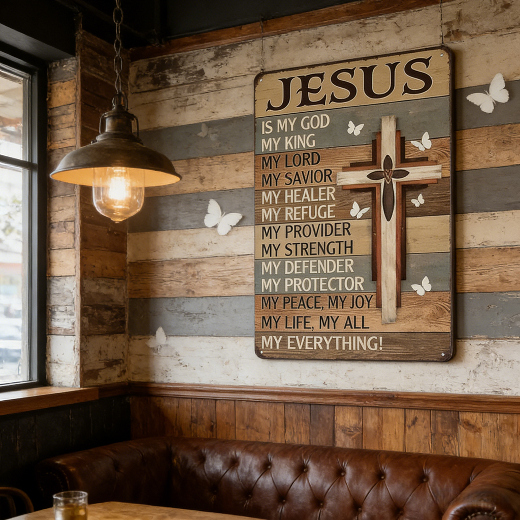 Jesus Is My God King Everything – Vintage Tin Sign Religious Metal Wall Art