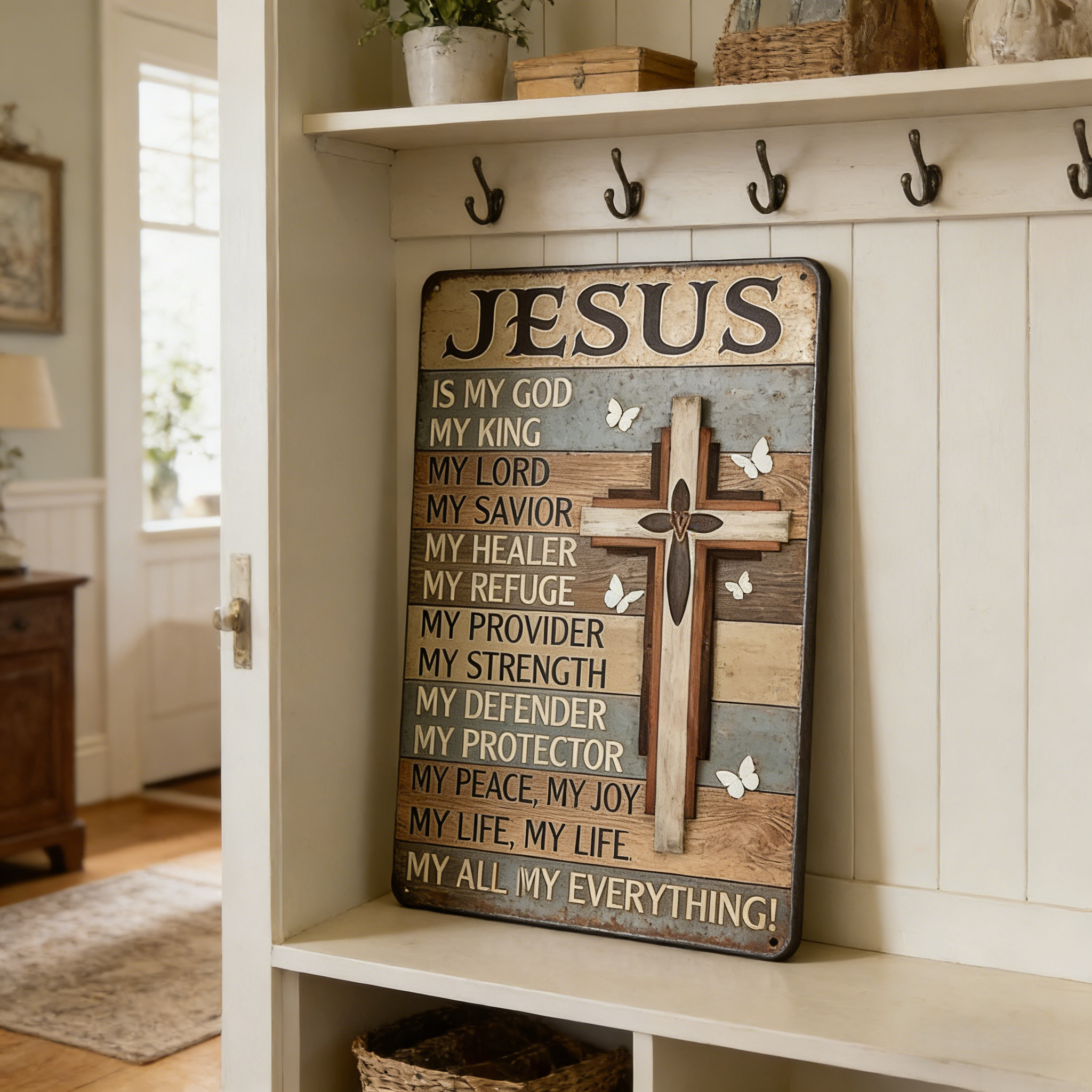 Jesus Is My God King Everything – Vintage Tin Sign Religious Metal Wall Art