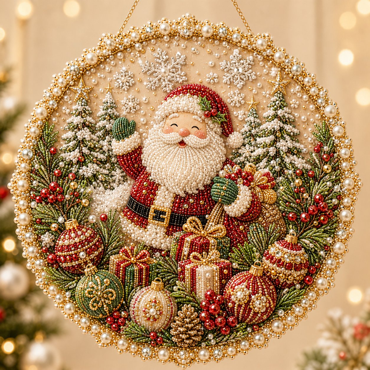 🌸🌻🍂🎄 Four Seasons & Holiday Pearl Art Hanging Wreath Kit | Luxury Flocked Canvas with Scratch-Resistant Non-Fading Pearl Beads DIY Handmade Seasonal Decor 💎