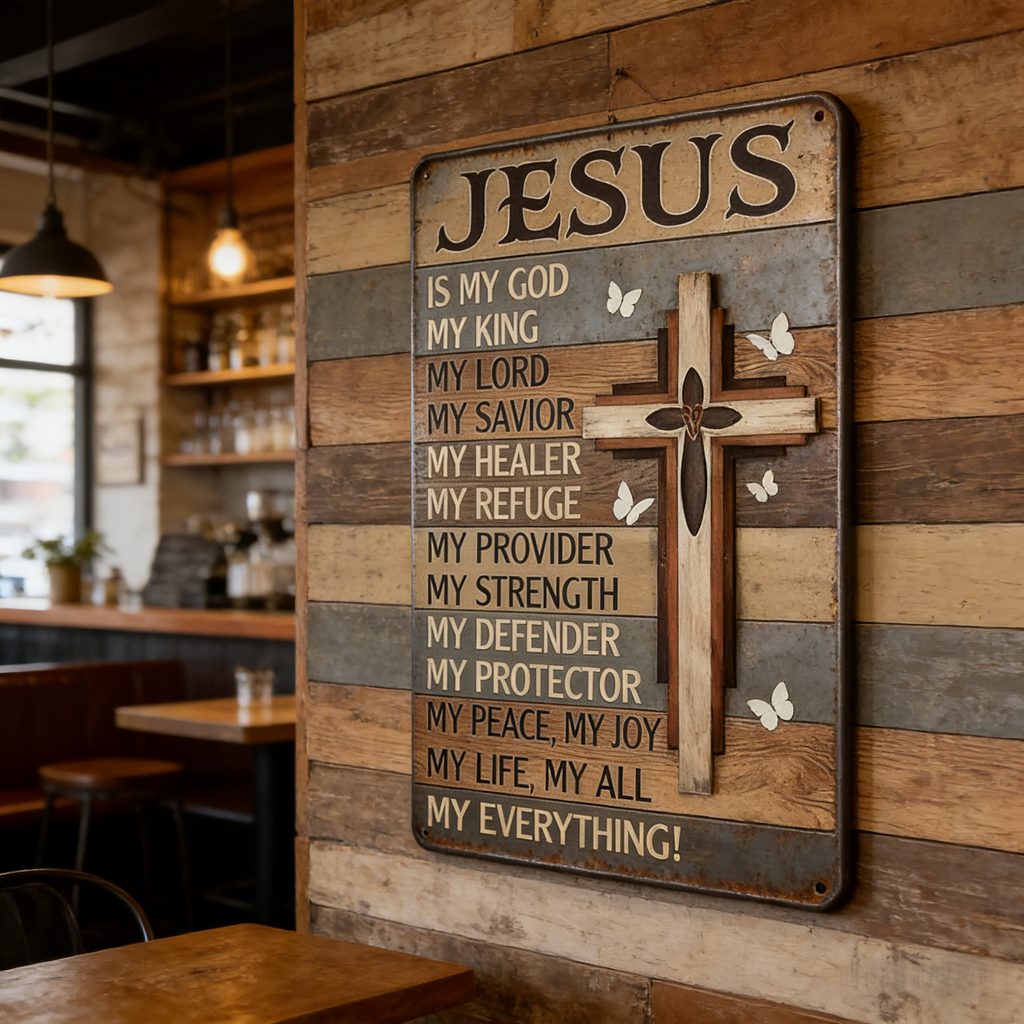 Jesus Is My God King Everything – Vintage Tin Sign Religious Metal Wall Art