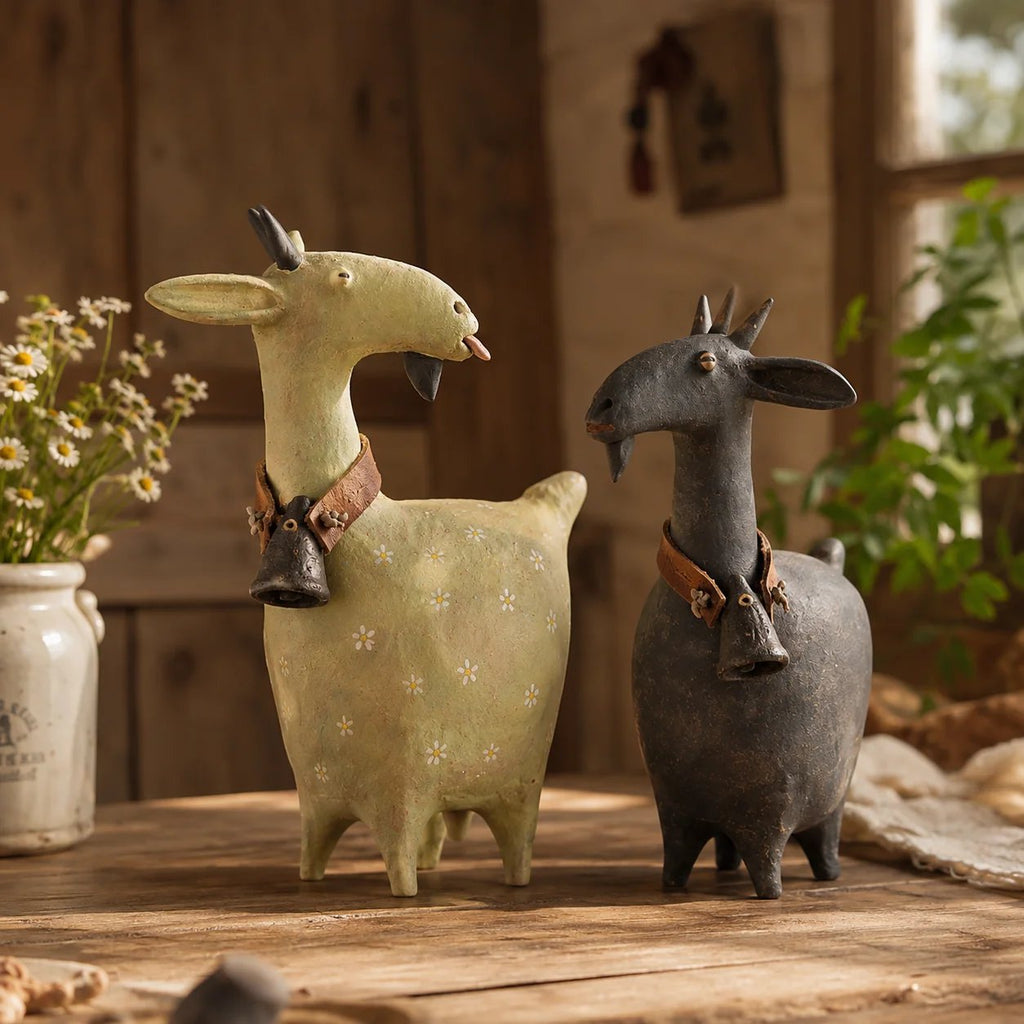 🔔 Farmhouse Goat Figurine Set, Charming Home Accent & Unique Housewarming Gift