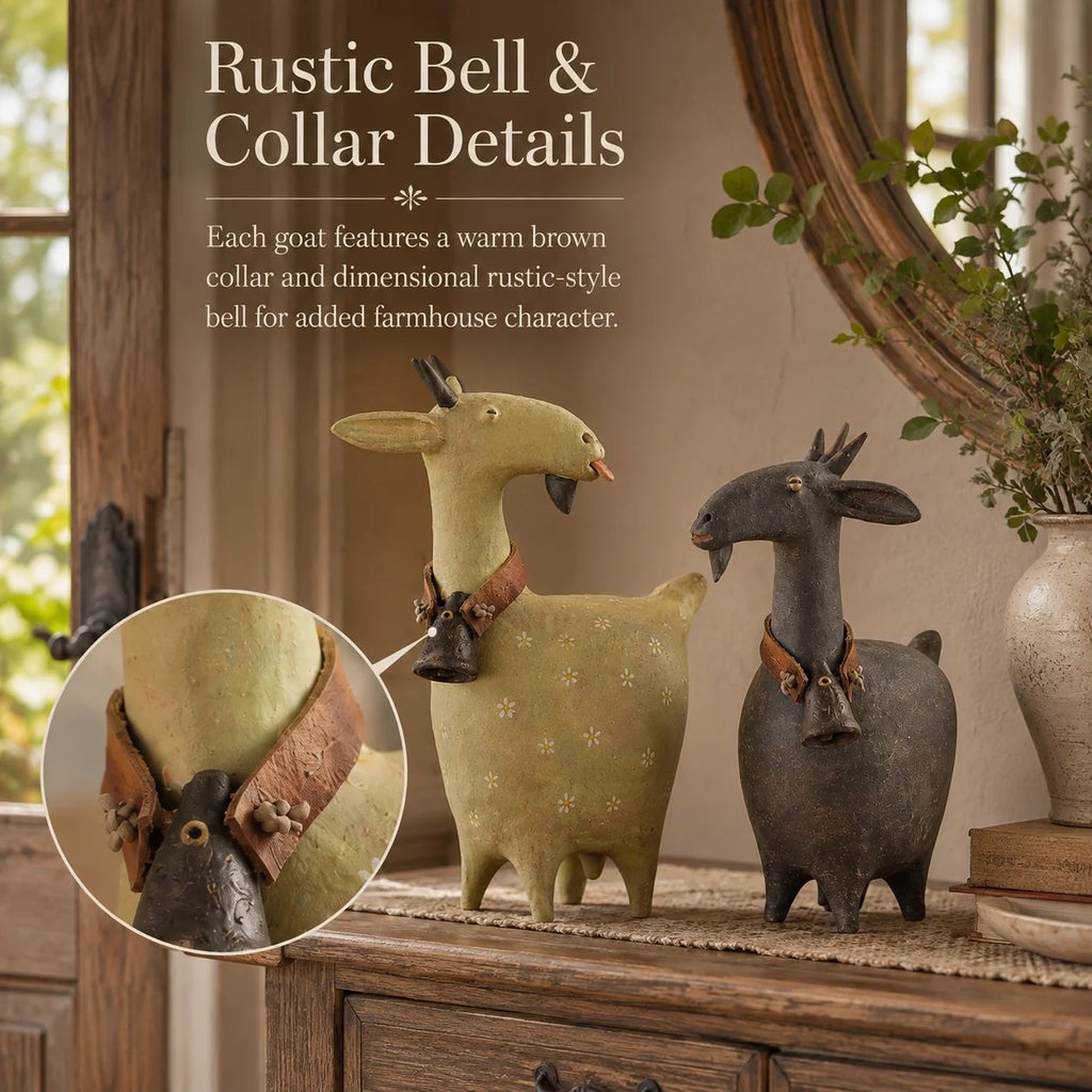 🔔 Farmhouse Goat Figurine Set, Charming Home Accent & Unique Housewarming Gift