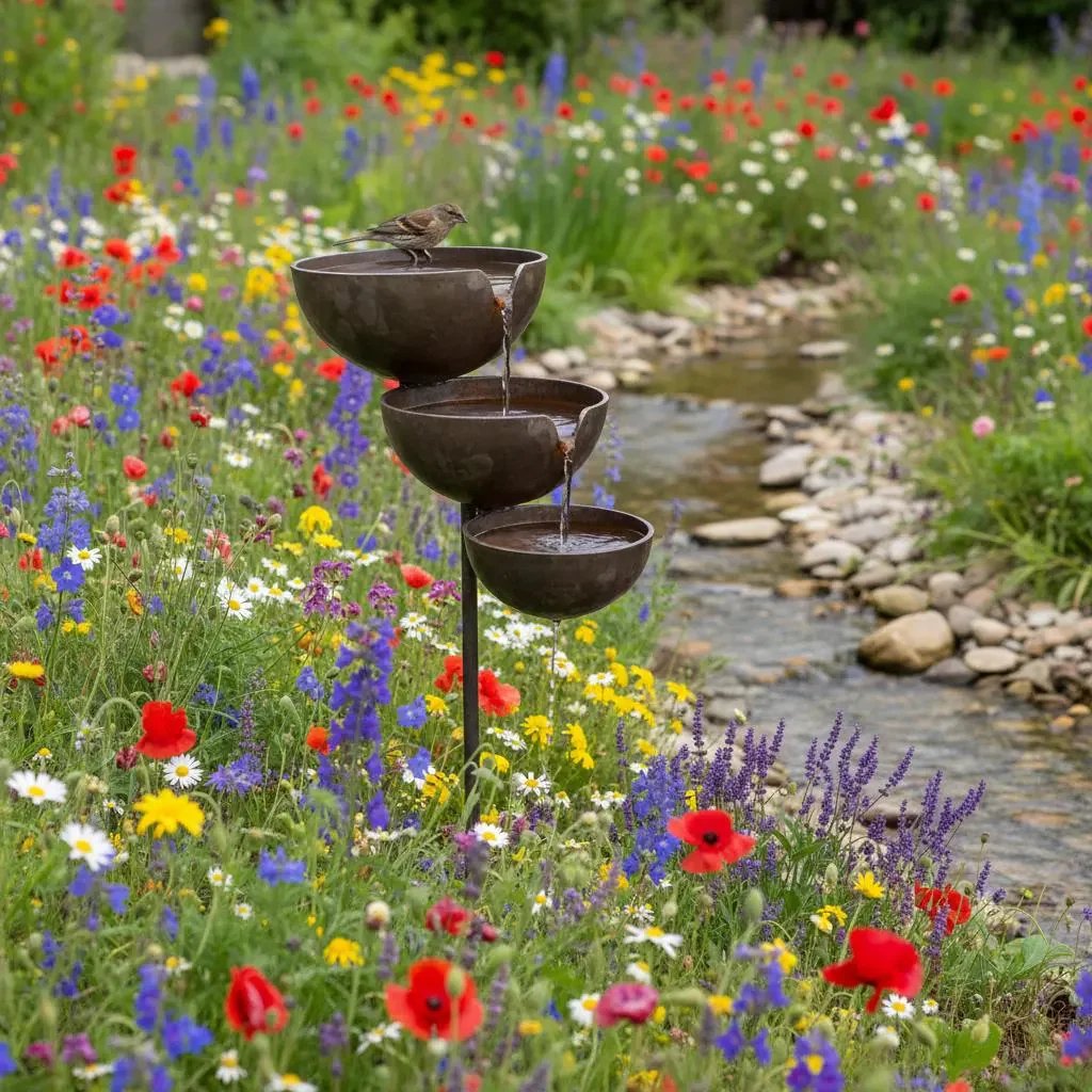🌧️ Self-filling bird bath using rainwater 🐦 Weatherproof, for outdoor gardens