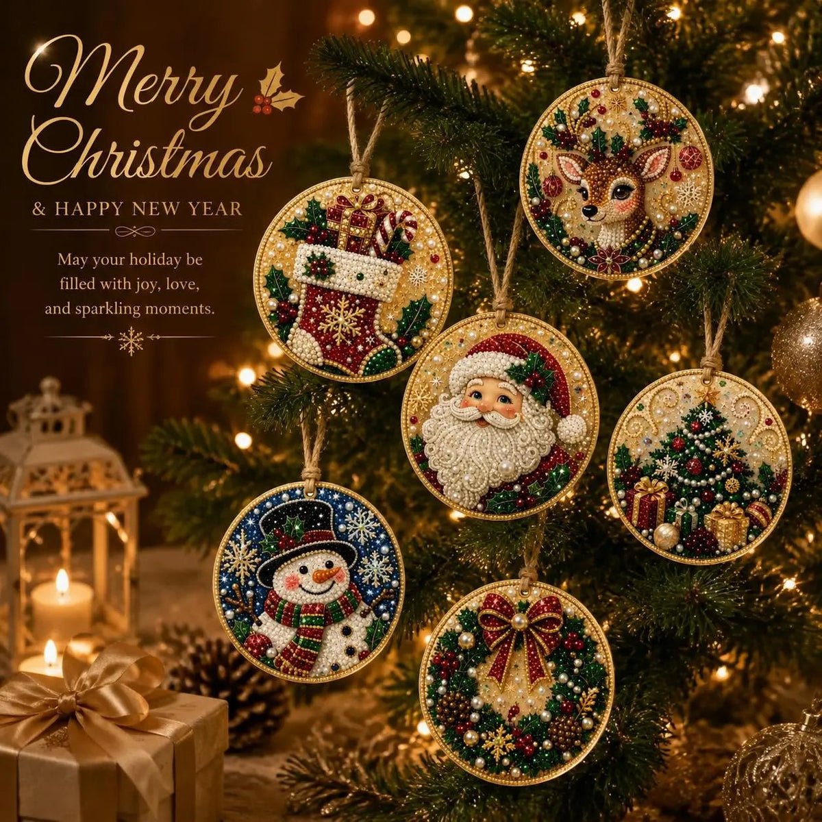 💎 DIY Christmas Diamond Painting Ornament Kit – Sparkly 5D Gem Tree Decor for Family Craft Night