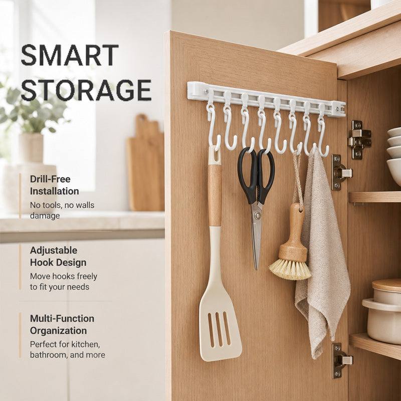 🧺 LIMITED-TIME OFFER: Buy one get one free!! ✨ No-drill sliding rail organiser hook – Adjustable, Sturdy 🛠️