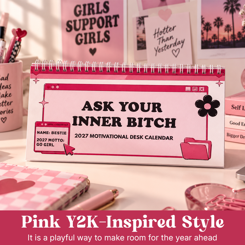 🎀 2027 Motivational Desk Calendar | Cheeky Pink Y2K Vibe