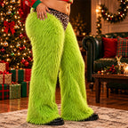 🎄 Festive Green Party Trousers, Eye‑Catching Leopard Triangle Detail For Christmas Costume Events