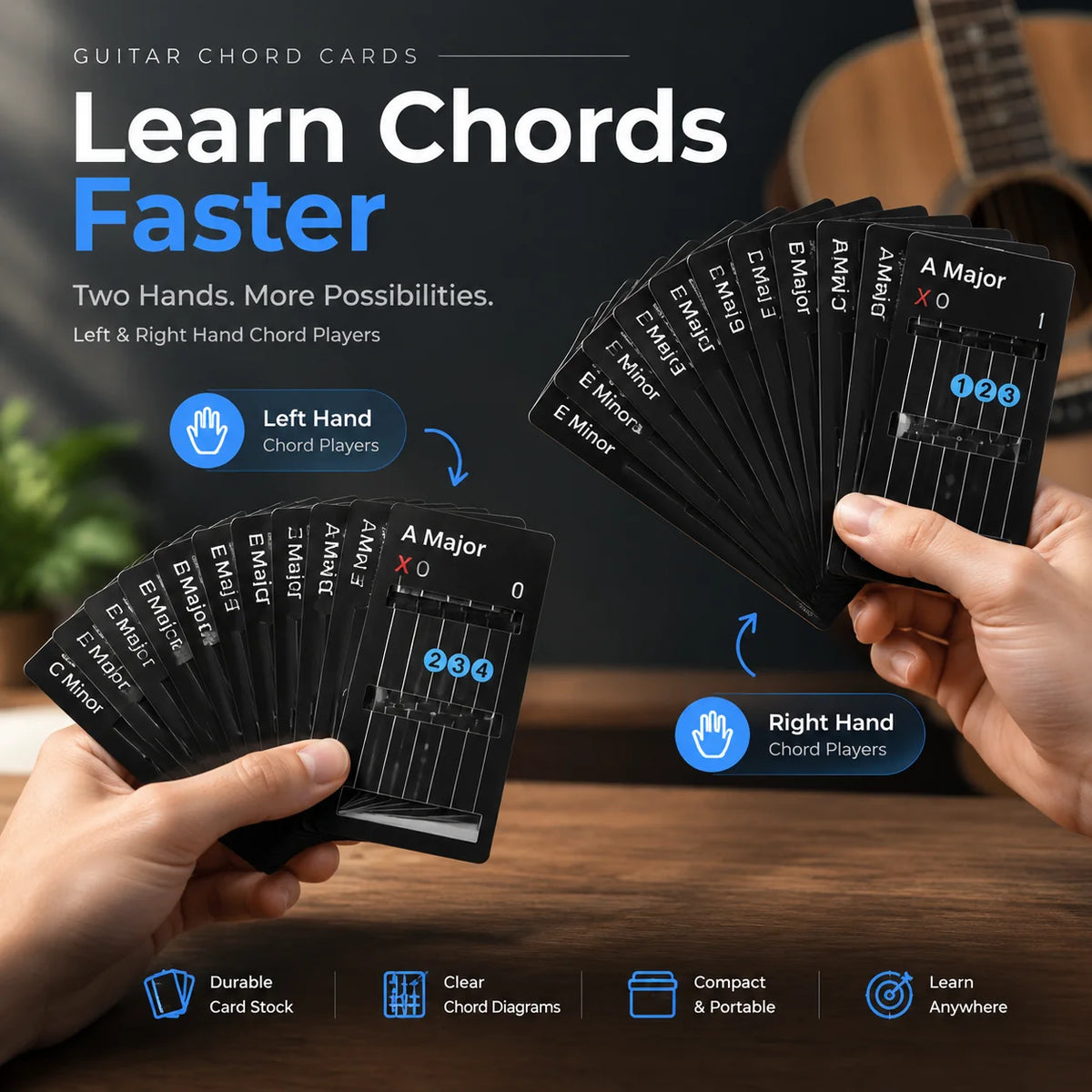 🎸 Guitar Chord Cards for Beginners –   For Right & Left-Handed Players ✨ (15Pcs )