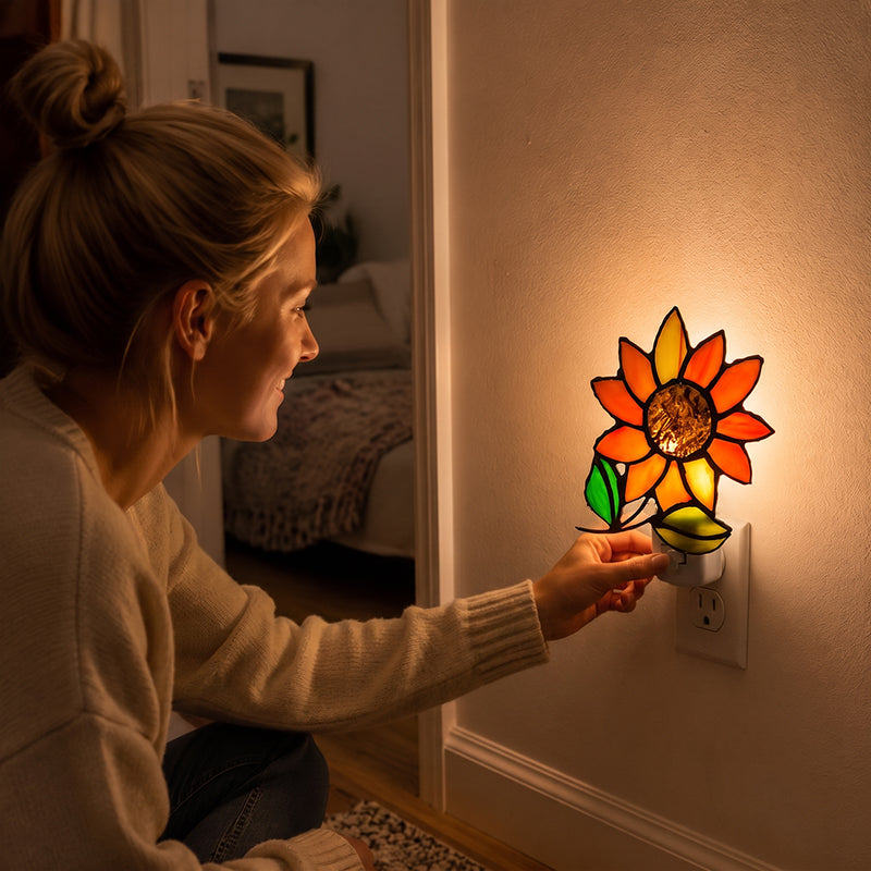 🦋🌼 Stained‑Glass Decor Plug‑In Night Lamp