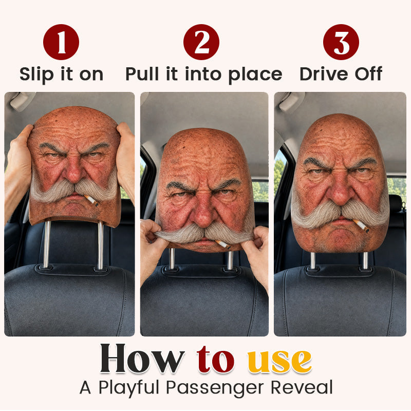 😂 Funny Face Car Headrest Cover – Hilarious Car Interior Decor!