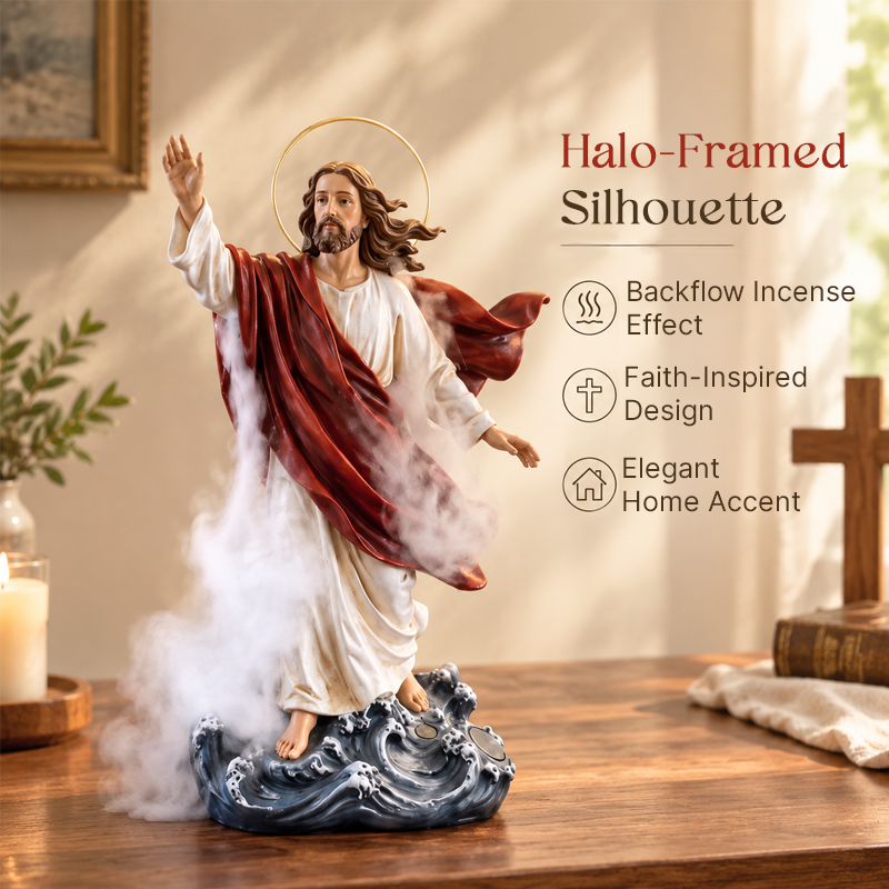 🕊️ Jesus Walking on Water Backflow Incense Burner – Spiritual Prayer Table Decor!