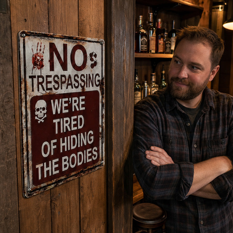 🚫 Bold No Trespassing Warning Sign 😈 Dark‑Humored Wall Accent