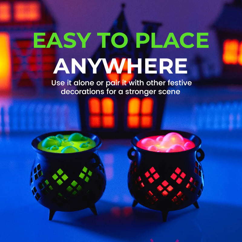 🔮 Hollow‑Cut Witch Cauldron LED Tea‑Light Lamp, Spooky Halloween Tabletop Decor Ornament