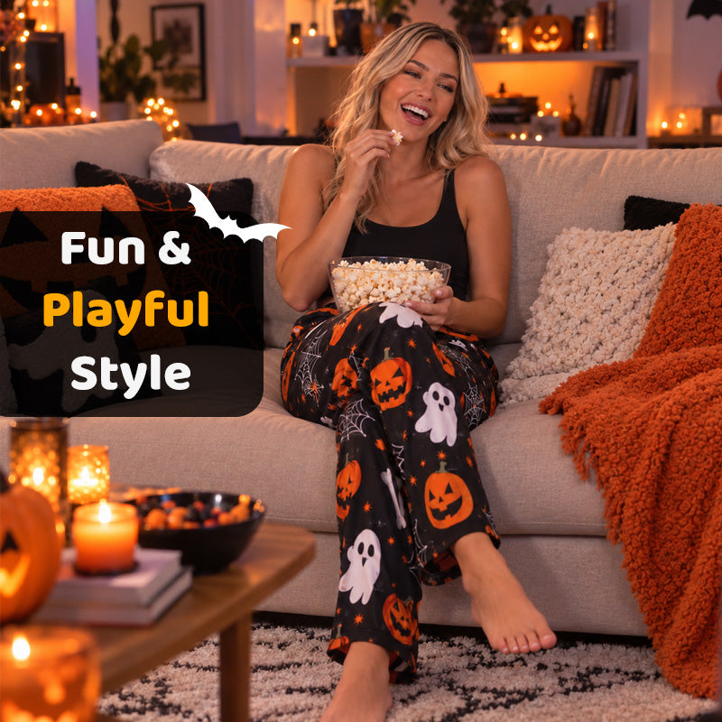 🎃 Spooky Season Allover Print Pants, Perfect for Halloween Night Gatherings