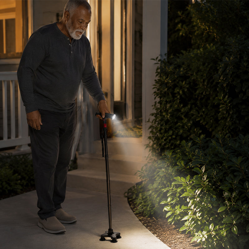🔥 Must-Have Senior Smart Cane – Foldable Aluminum with LED Light & Quad Anti-Slip Feet