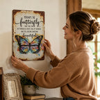🦋 Handmade Vintage Butterfly Metal Wall Sign, Inspirational Farmhouse Healing Gift