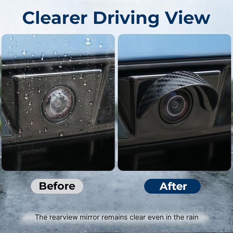 🚗 Rear‑View Camera Rain Shield Cover ✨ Carbon‑Style Splash & Dust Protector