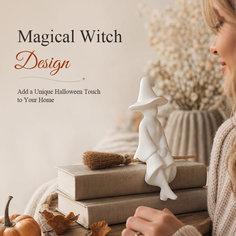 Witch Figurine - Cozy Halloween Fireplace & Bookshelf Decor🏡🧙♀️