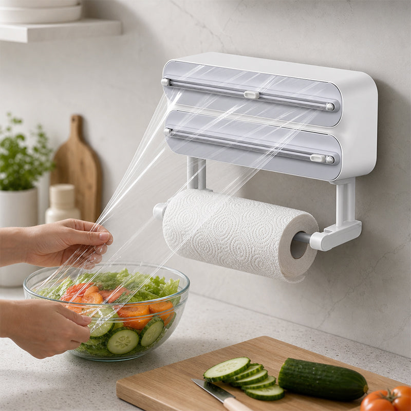 ✨ Dual Cling Film & Paper Towel Dispenser — Tidy Up Your Kitchen Counter!