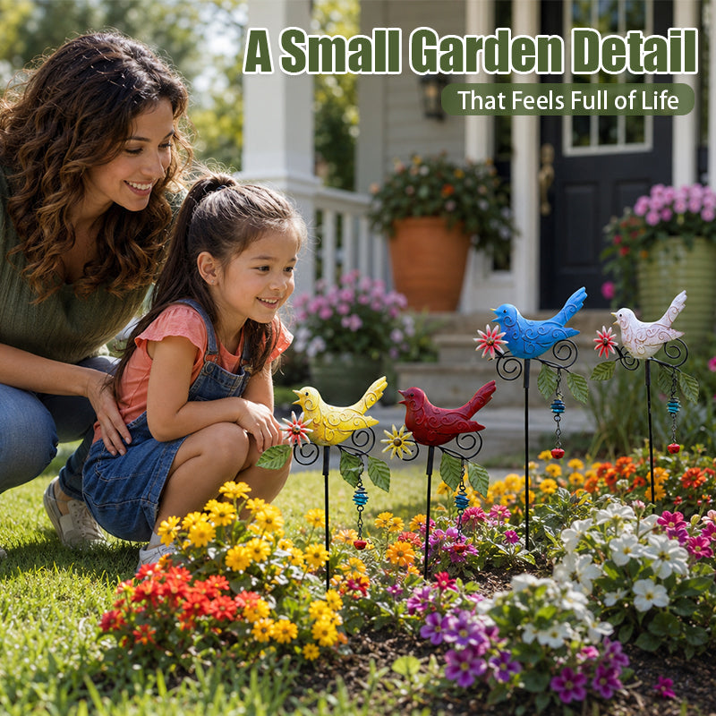 🐦 Colourful Metal Bird Garden Stake Decor