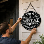 😄 Sassy Happy‑Place Vintage Metal Wall Sign, Funny Porch & Patio Wall‑Hanging Decor
