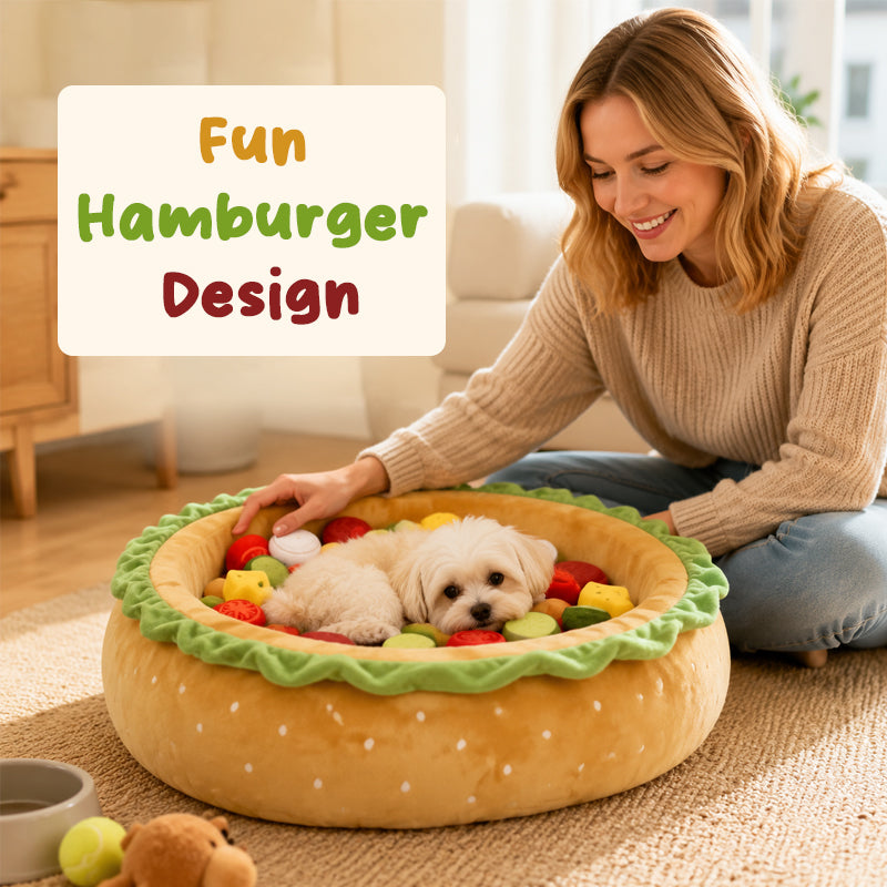 🍔 Elegant Collectible Hamburger Shaped Pet Cave Bed | Novelty Plush Holiday Home Decor Gift for Pet Lovers