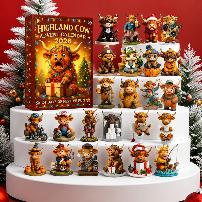 🐮 2026 Highland Cow Advent Calendar | 24‑Day Collectible 3D Figure Christmas Countdown