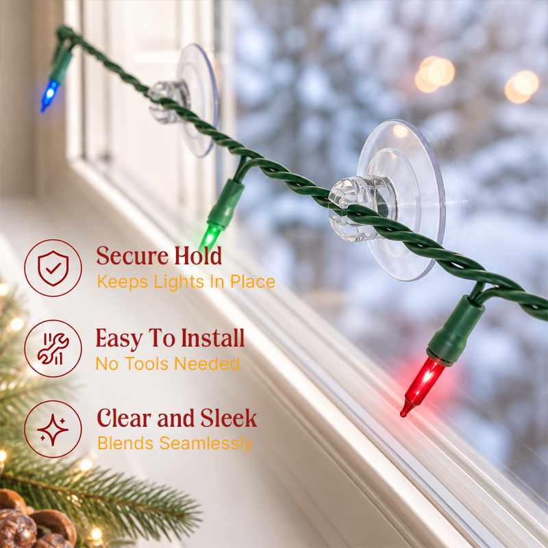 🎄Christmas Light Suction Cup Clips with Cable Slot | Holiday String Light Holder