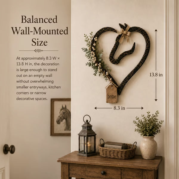 🤎 Western Farmhouse Heart‑Frame Horse‑Head Wall Hanging | Equestrian Porch & Entryway Statement Decor