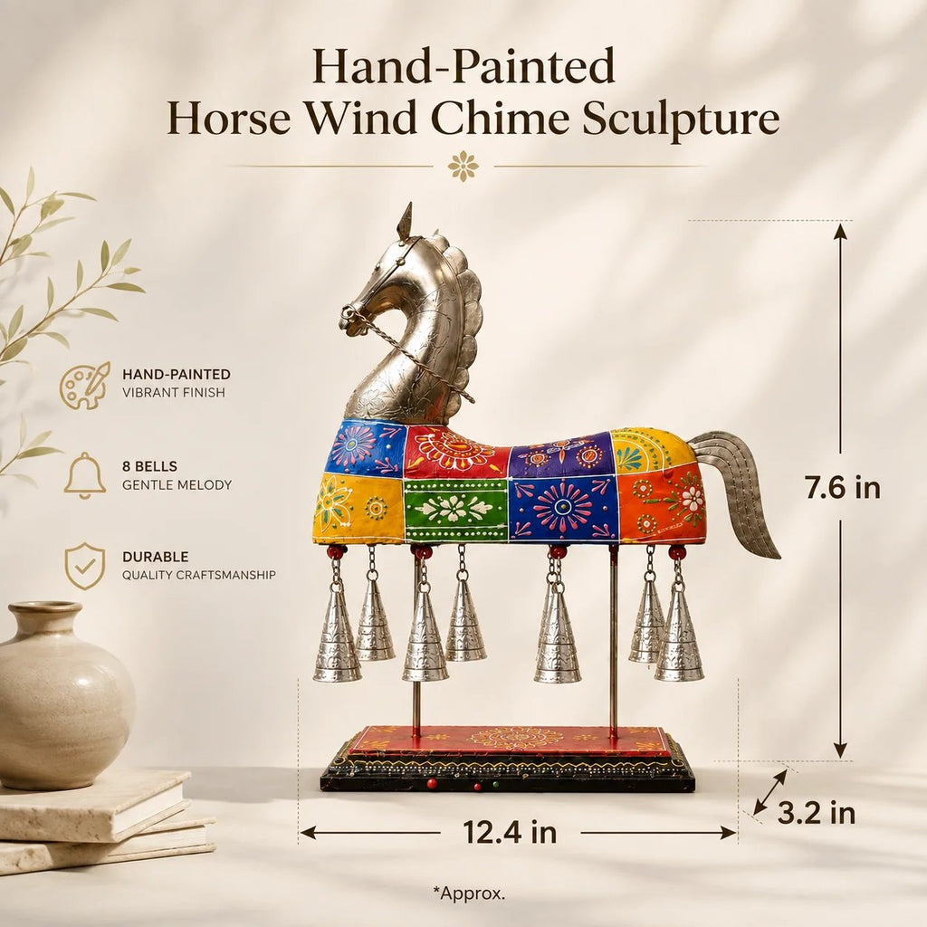 ✨ Hand‑Painted Horse Wind Chime Sculpture 🐎 Folk‑Art Tabletop Statement Decor