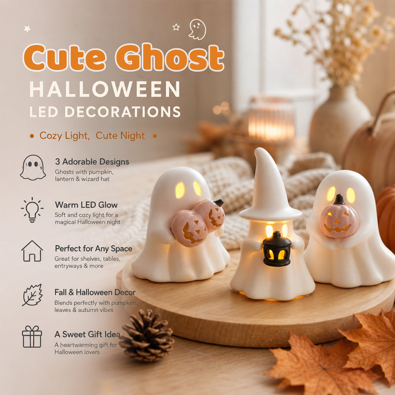 👻Luminous Ghost Ornament Set – Cozy Halloween LED Desktop Decor