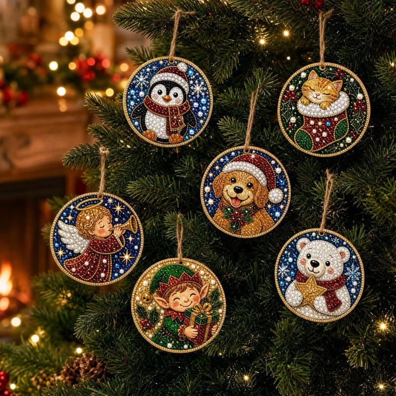 💎 DIY Christmas Diamond Painting Ornament Kit – Sparkly 5D Gem Tree Decor for Family Craft Night