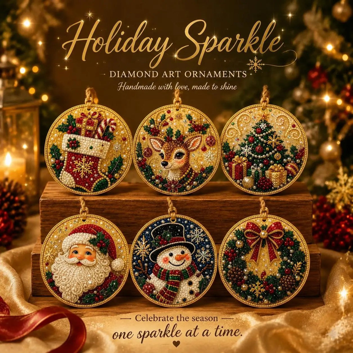 💎 DIY Christmas Diamond Painting Ornament Kit – Sparkly 5D Gem Tree Decor for Family Craft Night