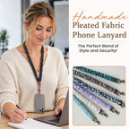 ✨Handmade Pleated Fabric Phone Lanyard with Metal Clasp - Long Neck Strap & Decorative Chain