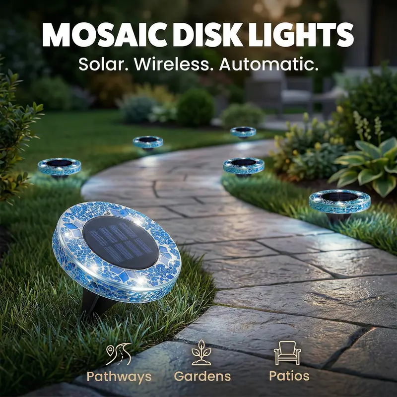 📢📢LAST DAY SALE 50% OFF⚡50K+ SOLD!💎🌟Solara™ Solar Outdoor Mosaic Disk Lights – Waterproof Decorative LED Pathway Garden Lights, Auto-On at Dusk, No Wiring Needed