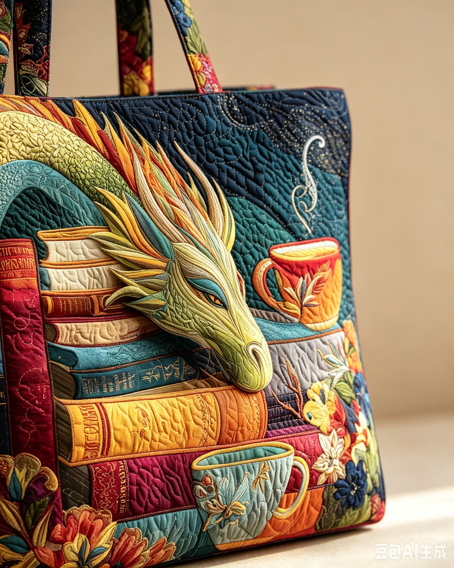 🐉Fantasy Dragon Book Quilted Tote Bag