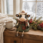 🎄 Christmas Cow Figurine 🐮 Cozy Farmhouse Holiday Shelf Decor