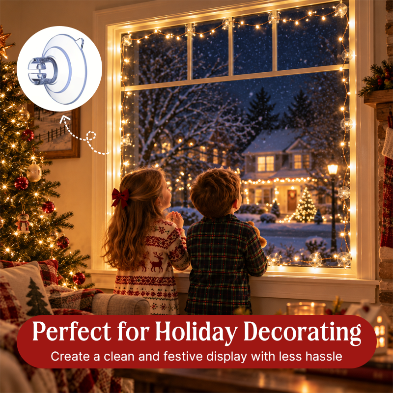 🎄Christmas Light Suction Cup Clips with Cable Slot | Holiday String Light Holder