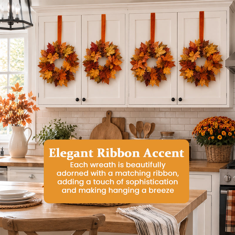 🍂Autumn Maple Leaf Kitchen Cabinet Wreaths with Ribbon