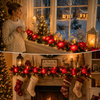 🎄 Poinsettia LED Christmas Garland ✨ Battery‑Powered Festive Greenery Decor