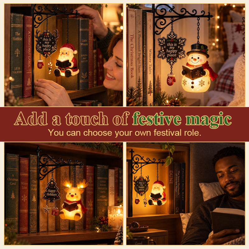 📚 Hanging‑Style Xmas Shelf Lamp, Santa / Reindeer / Snowman For Cozy Reading Nook Holiday Styling