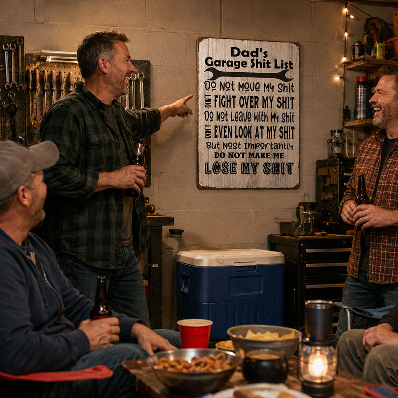 Dad's Garage Shit List Metal Sign🔧✨