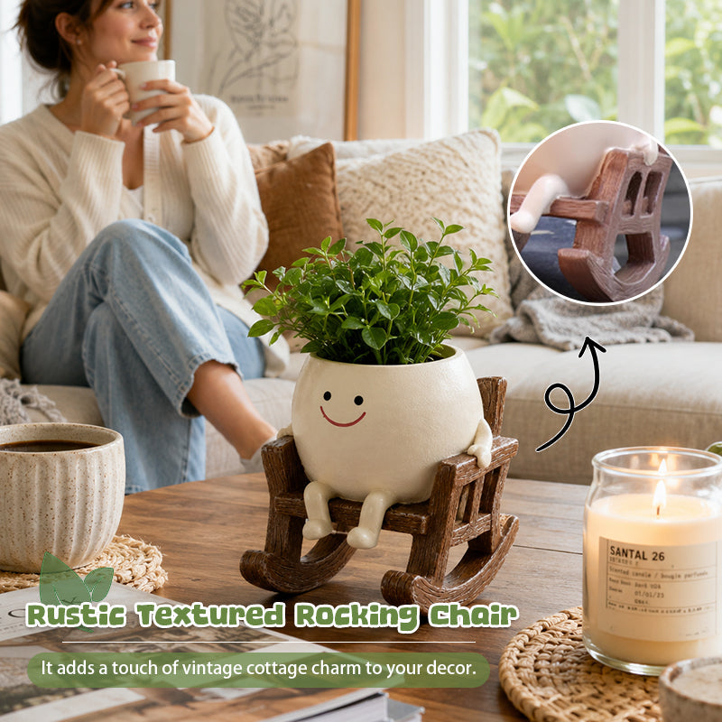 🪑 Rocking Chair Face Resin Planter | Cute Smiling Character Succulent Pot For Windowsill Desk Decor
