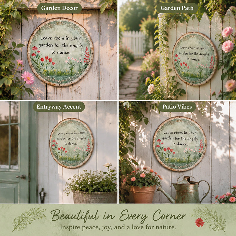 ✨ Handmade Angel Dance Round Metal Sign, Vintage Cottage Garden Wall Decor Gift