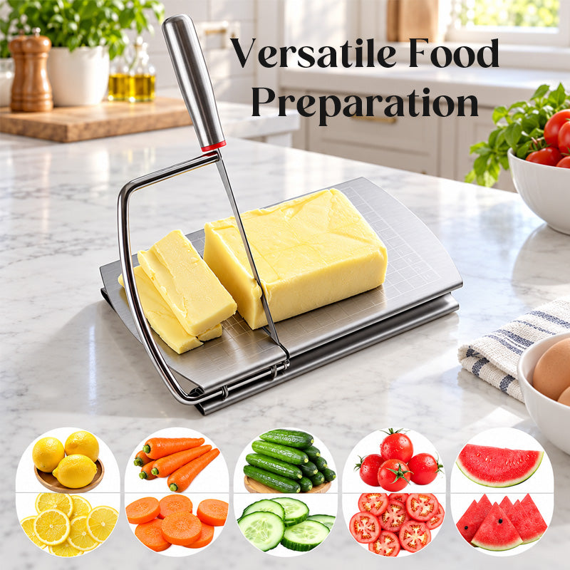 🧀✨ Stainless Steel Cheese Slicer with Scale – Effortless Even Slices for Your Platters!